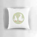 Two cute geese wandering on a plush pillow, creating a serene and whimsical farmhouse-inspired scene.