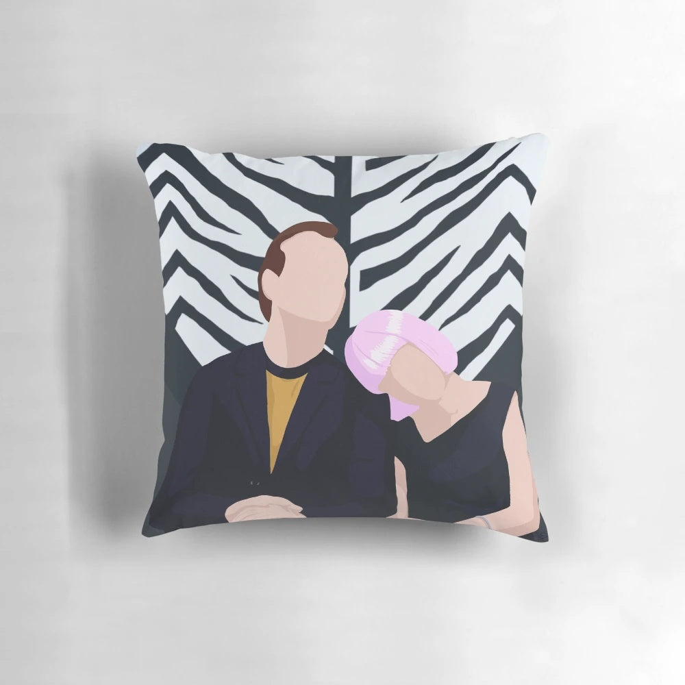 A plush, white pillow featuring the iconic quote "Lost in translation" against a minimalist gray background.