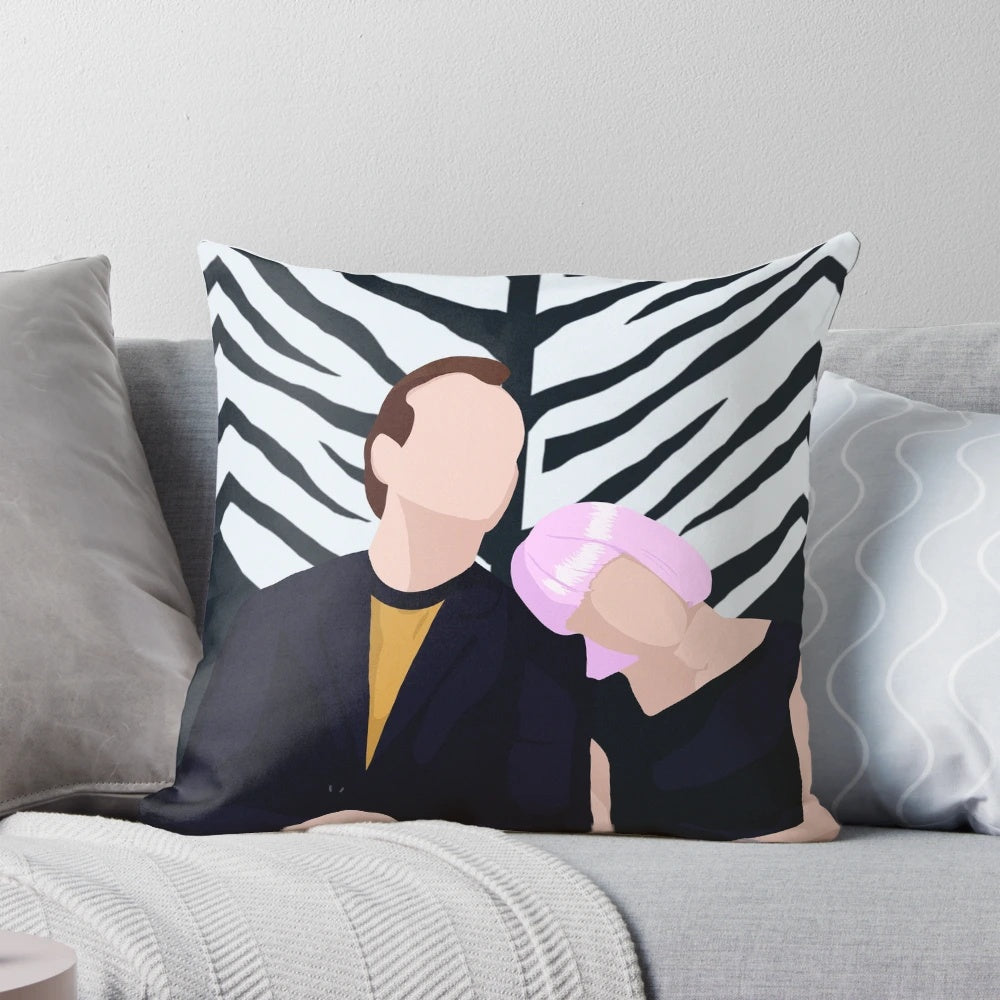 A plush, white pillow featuring the iconic quote "Lost in translation" against a minimalist gray background.