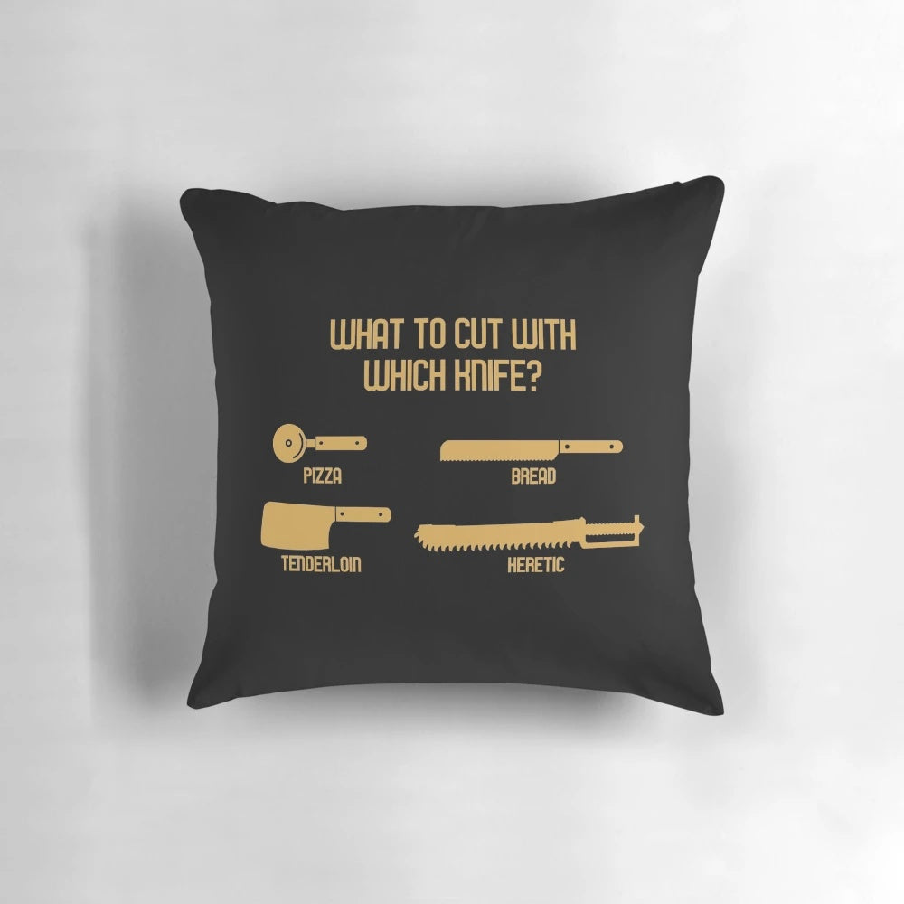 Warhammer 40k knife meme pillow featuring humorous ork-themed illustration