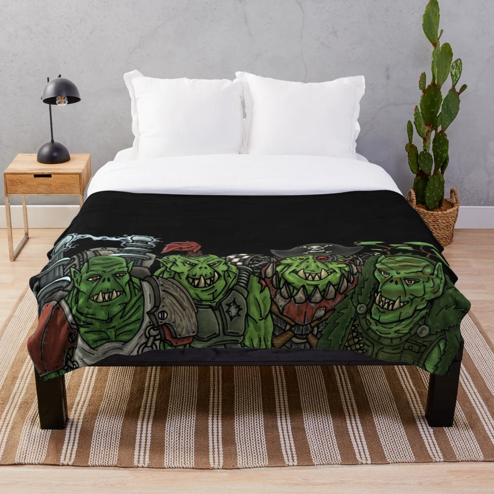 Warhammer 40k inspired plush blanket featuring the "Dakka With The Boys" design