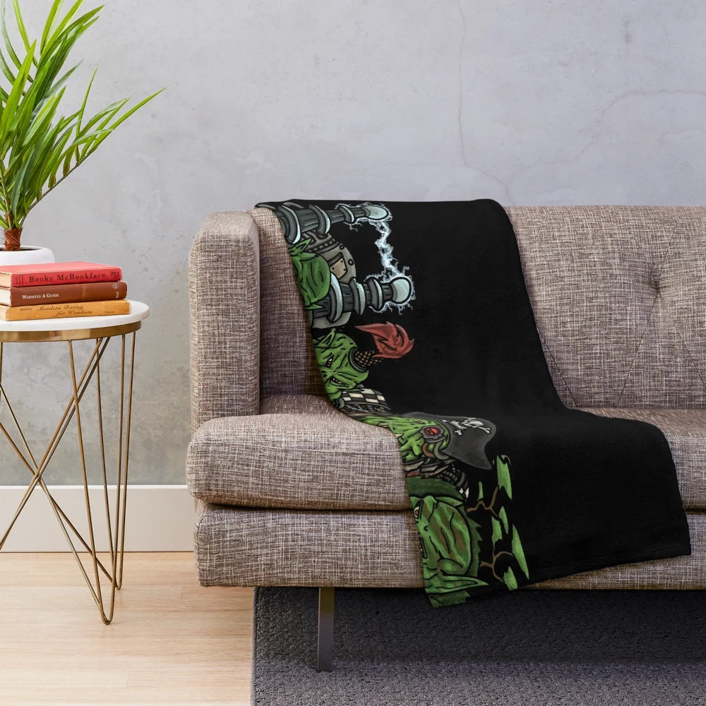 Warhammer 40k inspired plush blanket featuring the "Dakka With The Boys" design