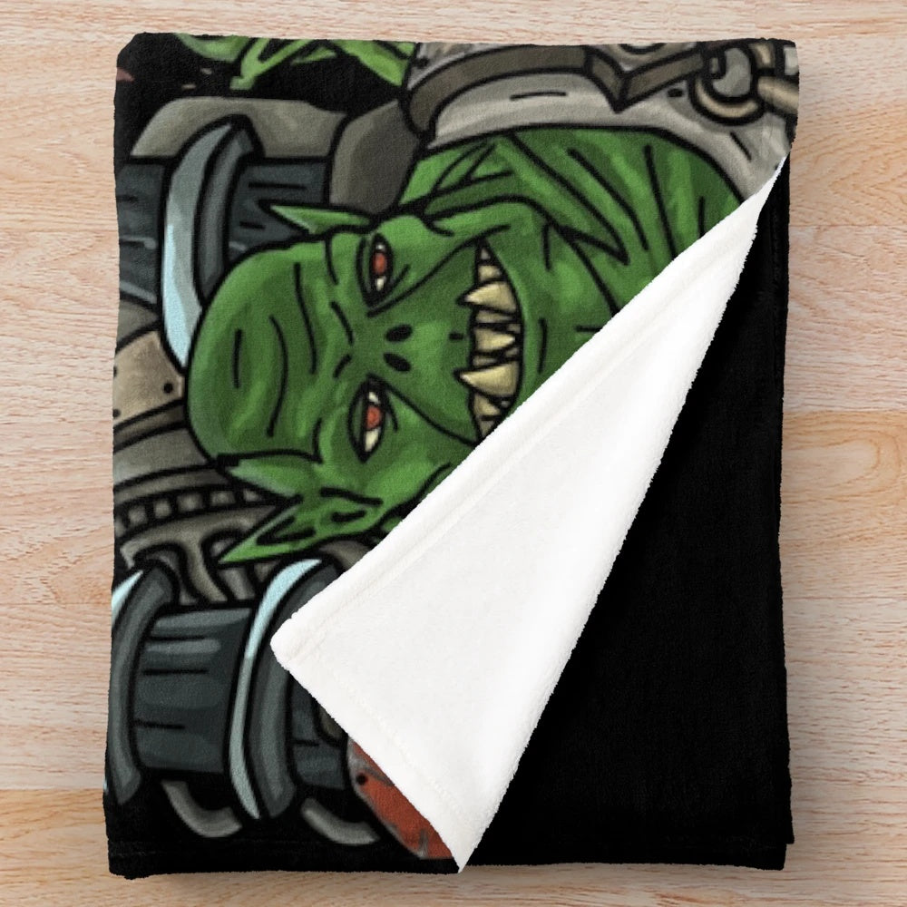 Warhammer 40k inspired plush blanket featuring the "Dakka With The Boys" design
