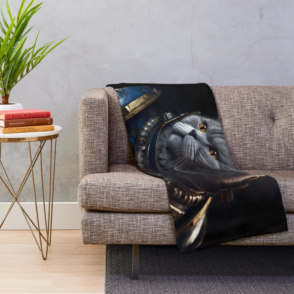 Warhammer 40k inspired large print plush blanket with cat graphic