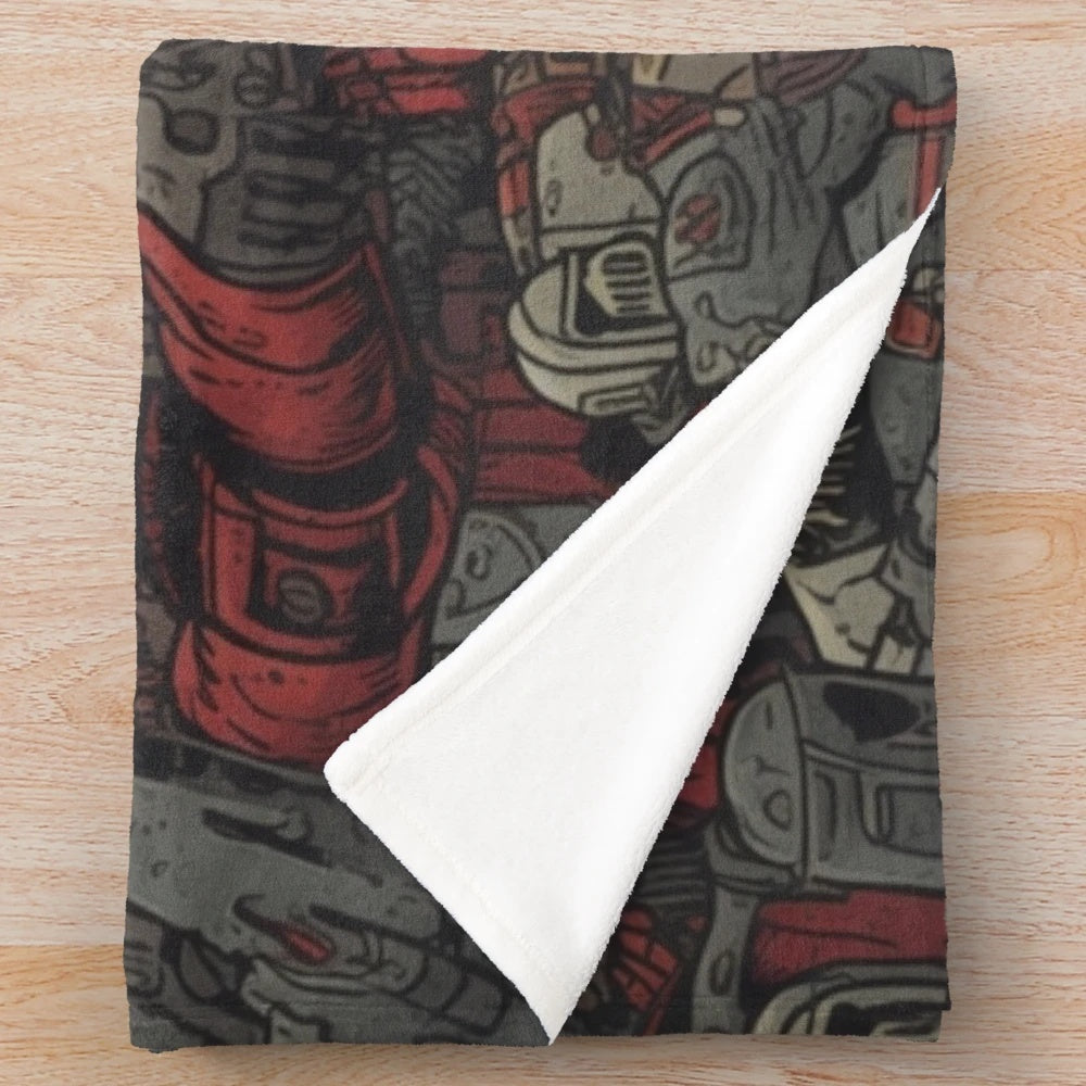 Warhammer 40k-inspired plush blanket with space marine and krieg pattern design