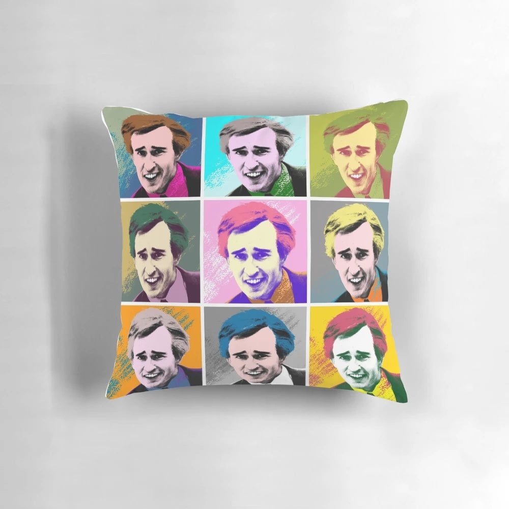 Vibrant pop art style pillow featuring the character Alan Partridge from the popular British TV series