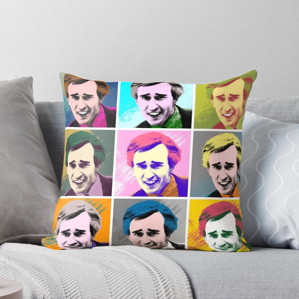 Vibrant pop art style pillow featuring the character Alan Partridge from the popular British TV series
