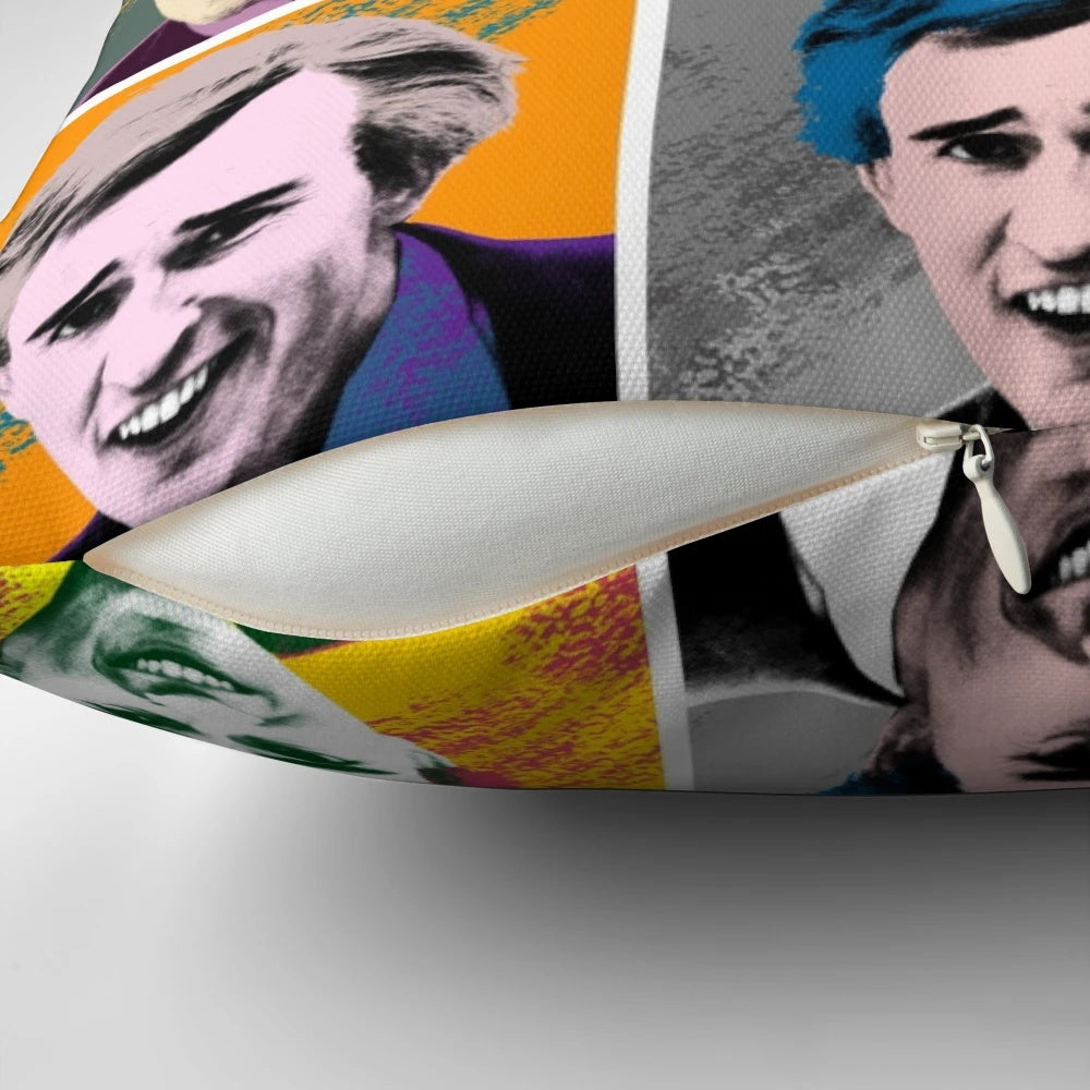 Vibrant pop art style pillow featuring the character Alan Partridge from the popular British TV series