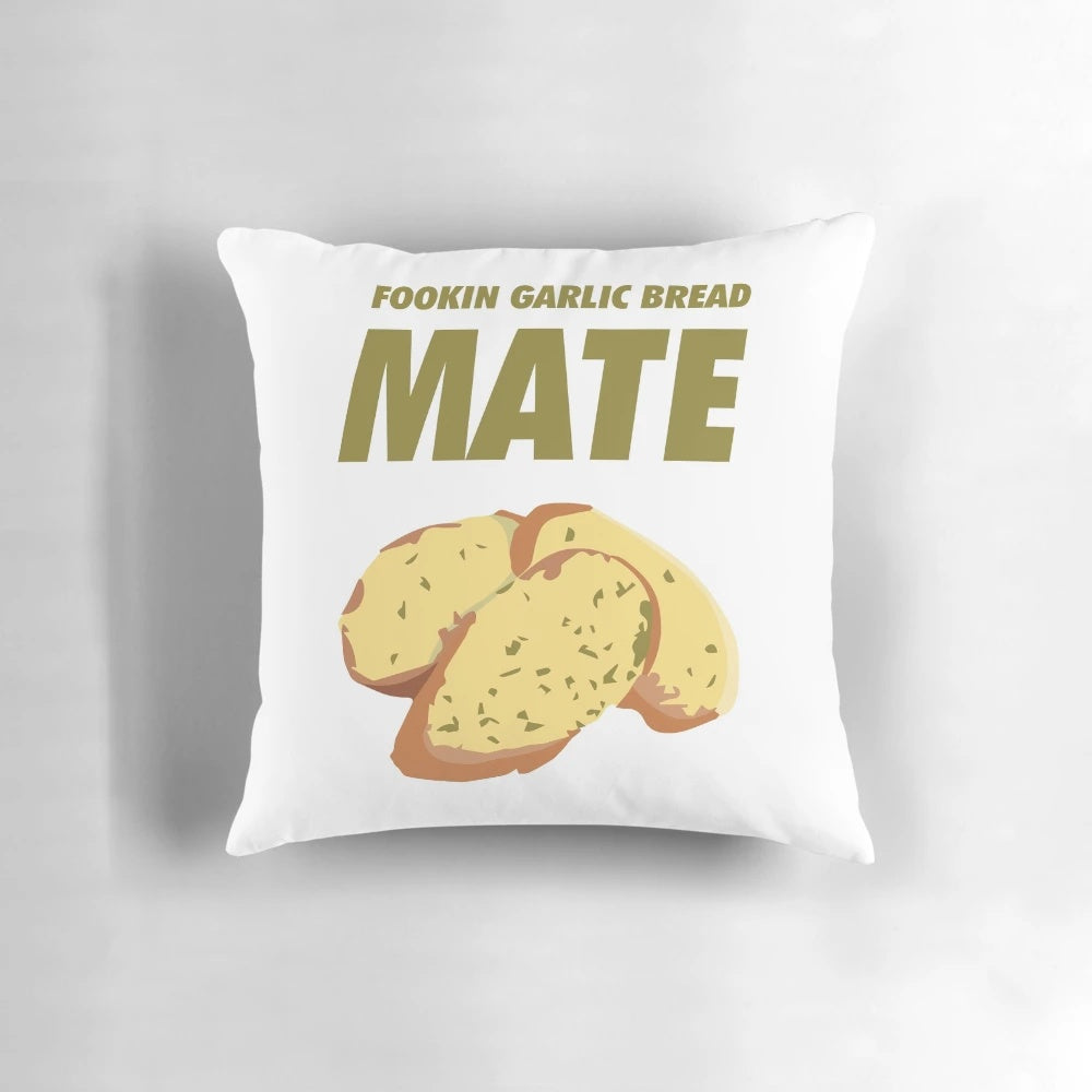 Soft and plush garlic bread-themed pillow, perfect for adding a touch of humor and comfort to any room.