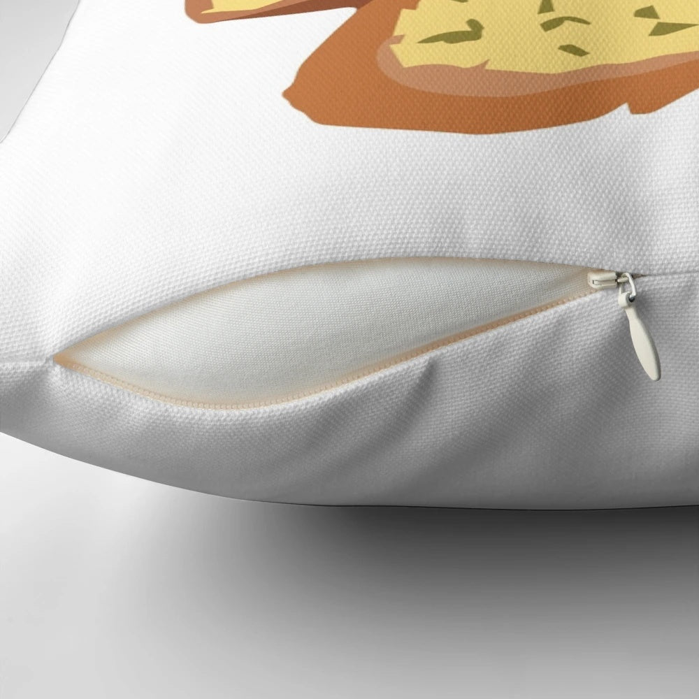 Soft and plush garlic bread-themed pillow, perfect for adding a touch of humor and comfort to any room.