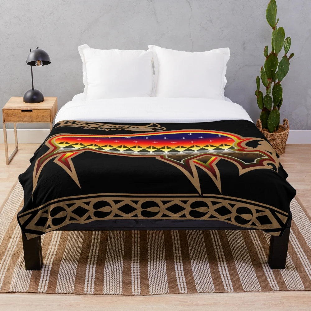 Native American inspired buffalo plush blanket
