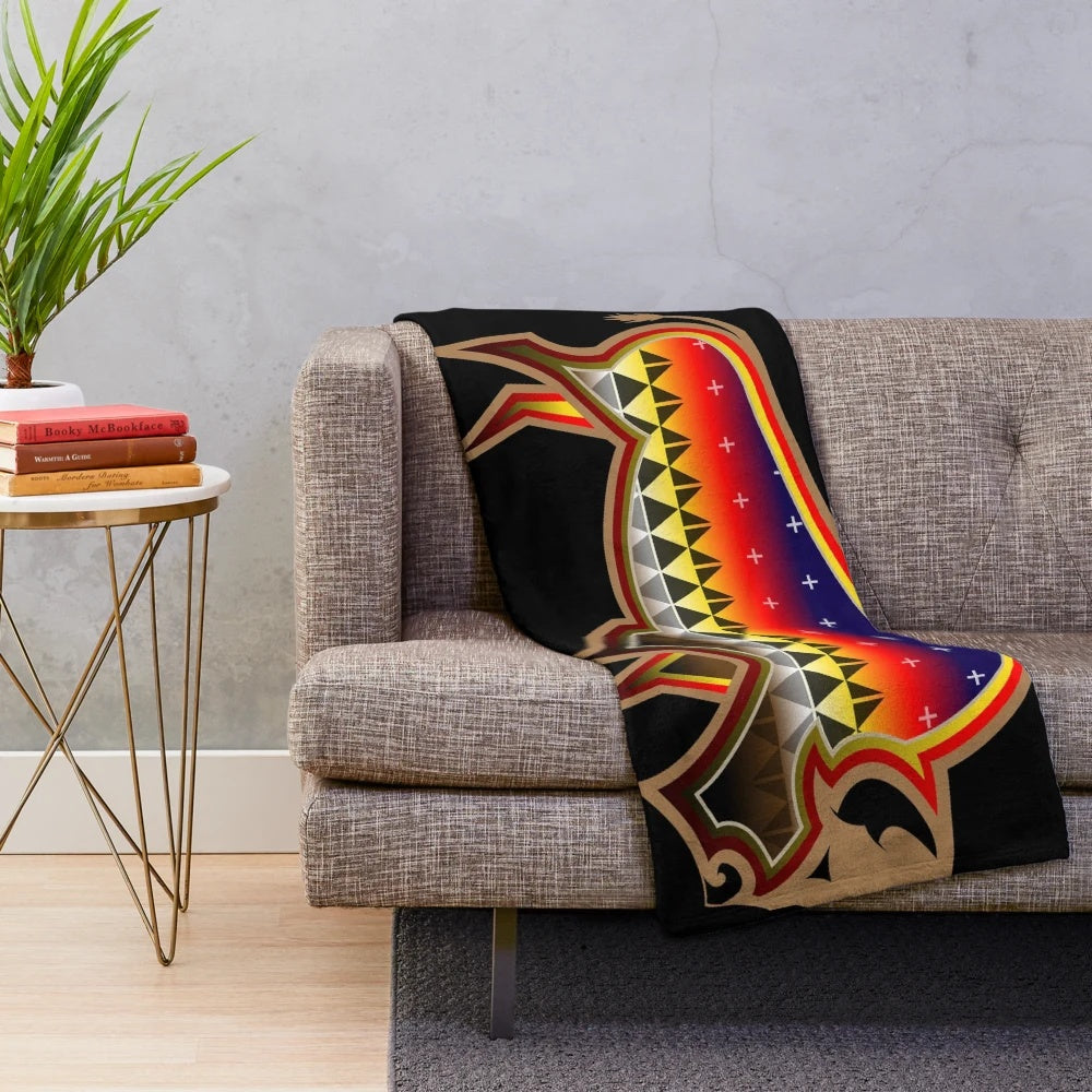 Native American inspired buffalo plush blanket
