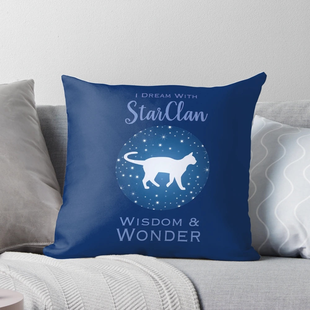 Warrior cats themed pillow with Starclan design