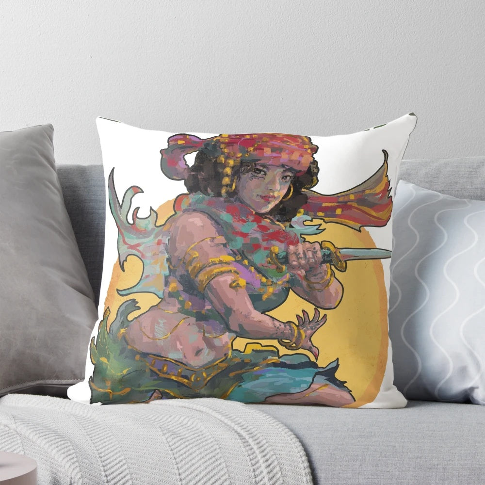 SHIEKHA pillow with warrior, fierce maiden, and middle eastern design