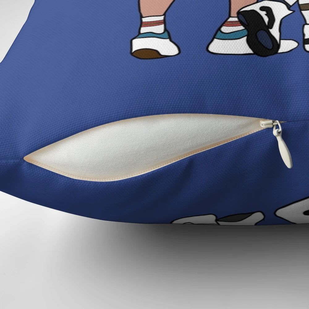 Pillow featuring the NBA's Golden State Warriors' big three players: Stephen Curry, Draymond Green, and Klay Thompson.