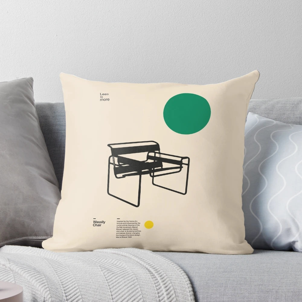 Pillow featuring the iconic Wassily Chair, a modernist Bauhaus design by architect Marcel Breuer.