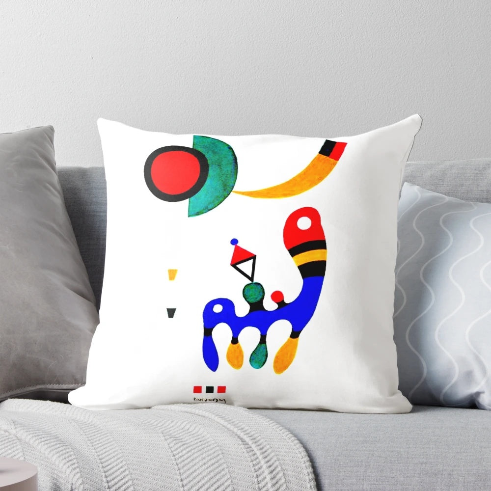 Wassily Kandinsky abstract art pillow featuring his 1944 Composition with primary colors and geometric shapes