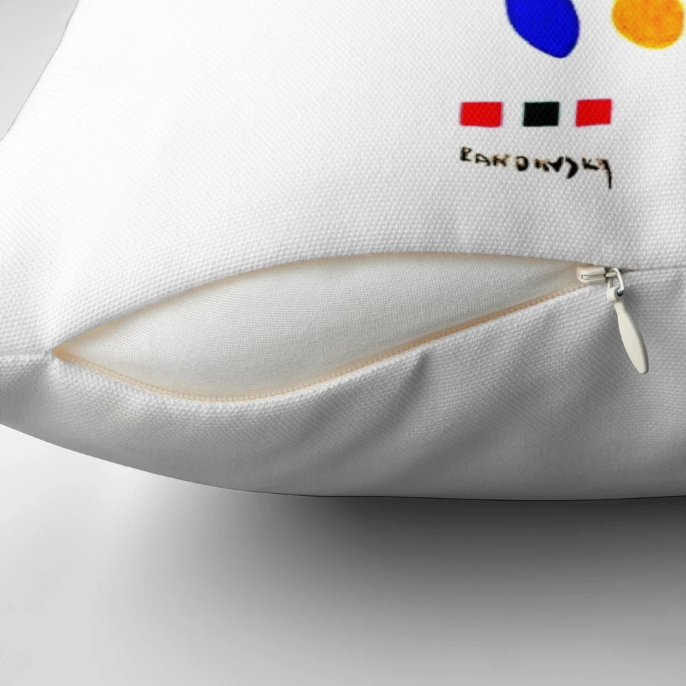 Wassily Kandinsky abstract art pillow featuring his 1944 Composition with primary colors and geometric shapes