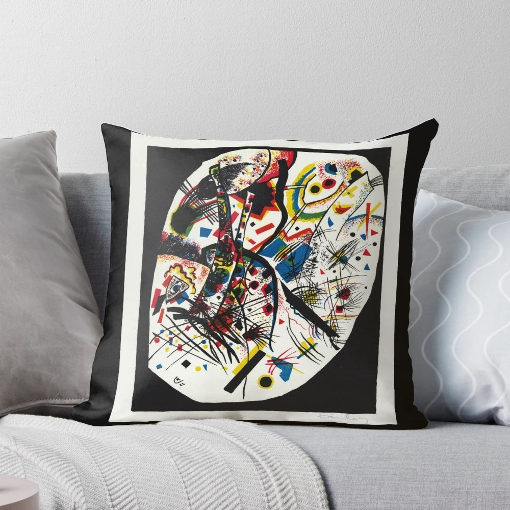 Wassily Kandinsky's abstract art design "Small Worlds III" printed on a high-quality pillow.