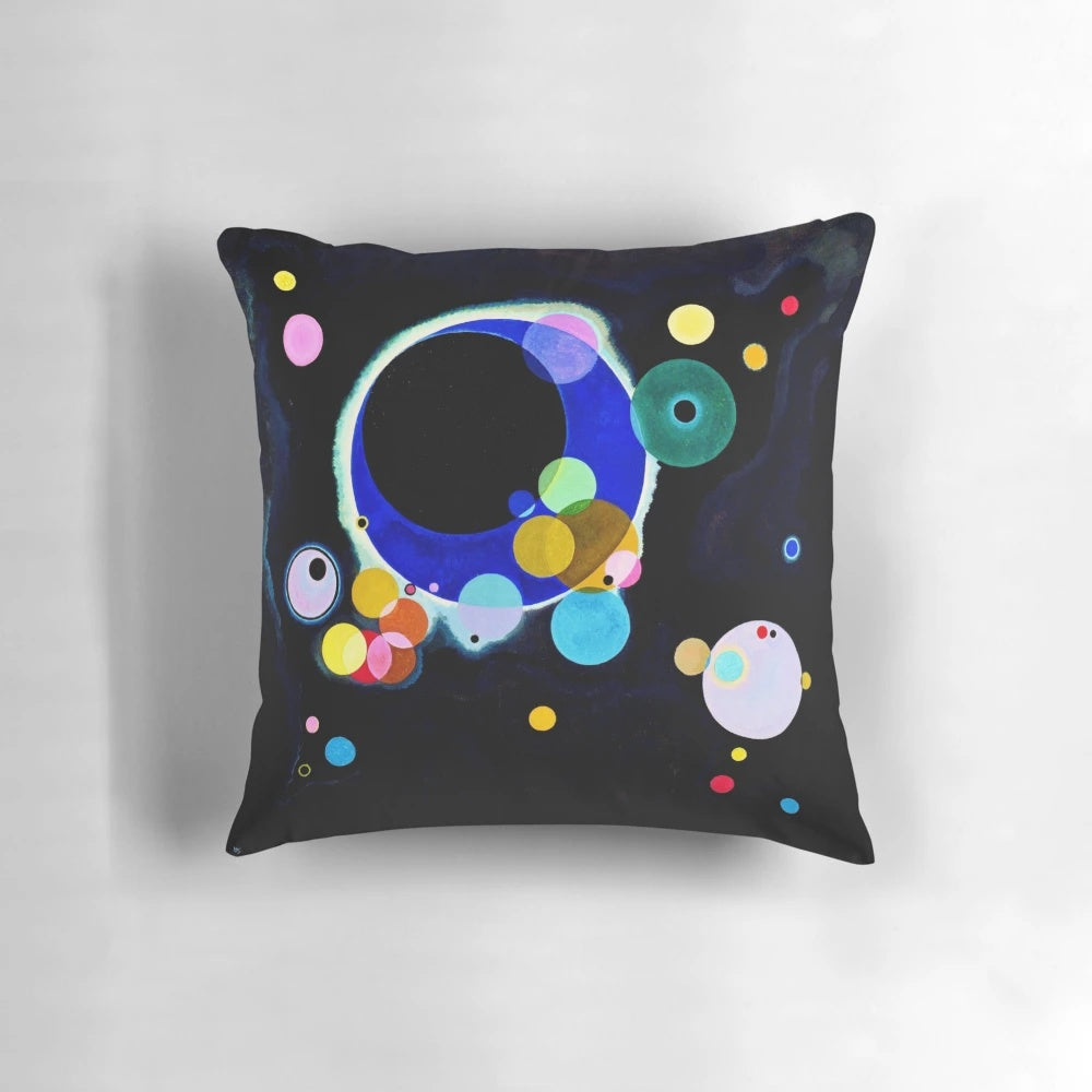 Decorative throw pillow featuring Wassily Kandinsky's abstract art masterpiece 'Several Circles