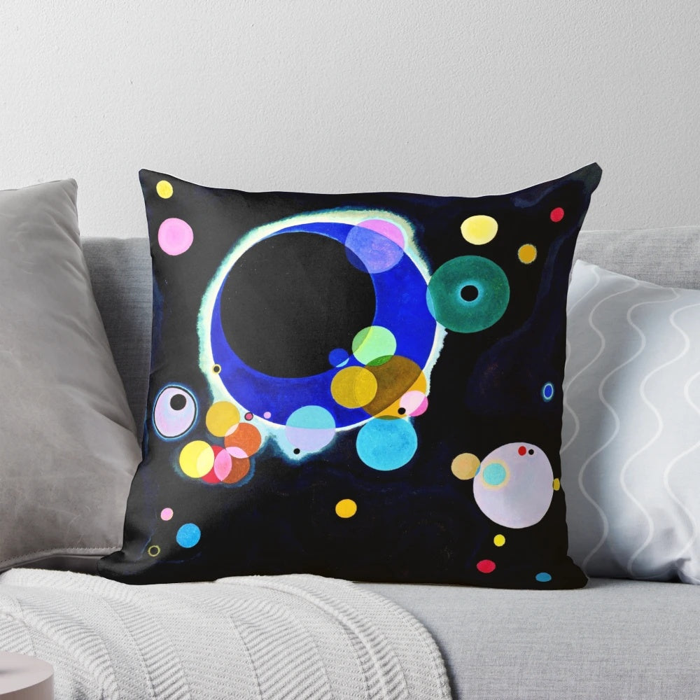 Decorative throw pillow featuring Wassily Kandinsky's abstract art masterpiece 'Several Circles