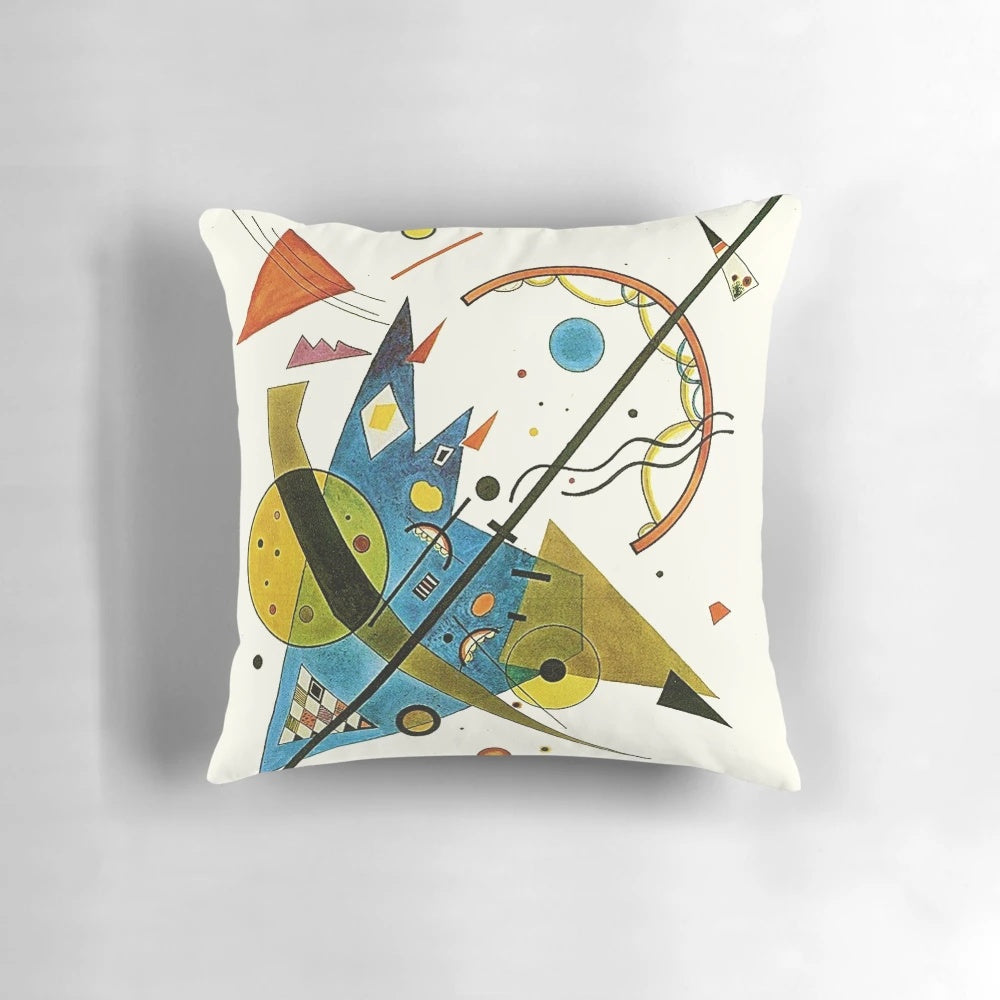 Pillow featuring the abstract art of Wassily Kandinsky, a renowned Bauhaus artist.