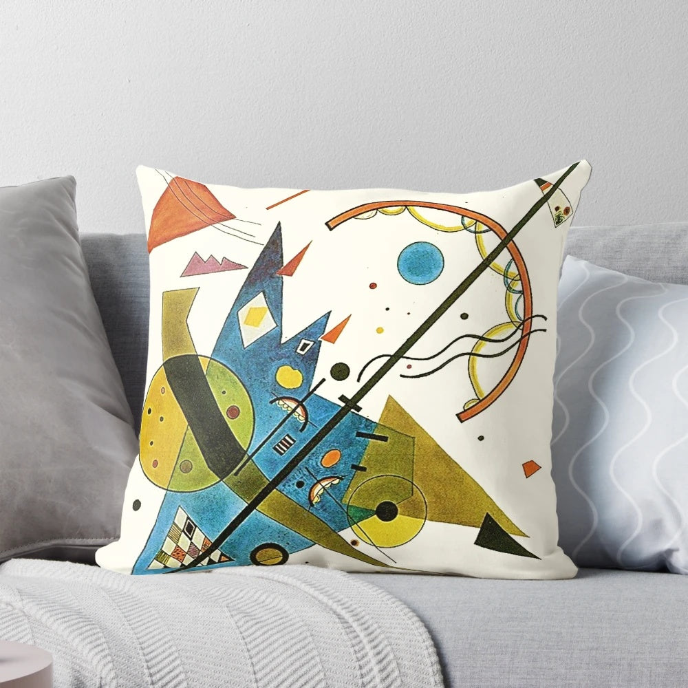 Pillow featuring the abstract art of Wassily Kandinsky, a renowned Bauhaus artist.