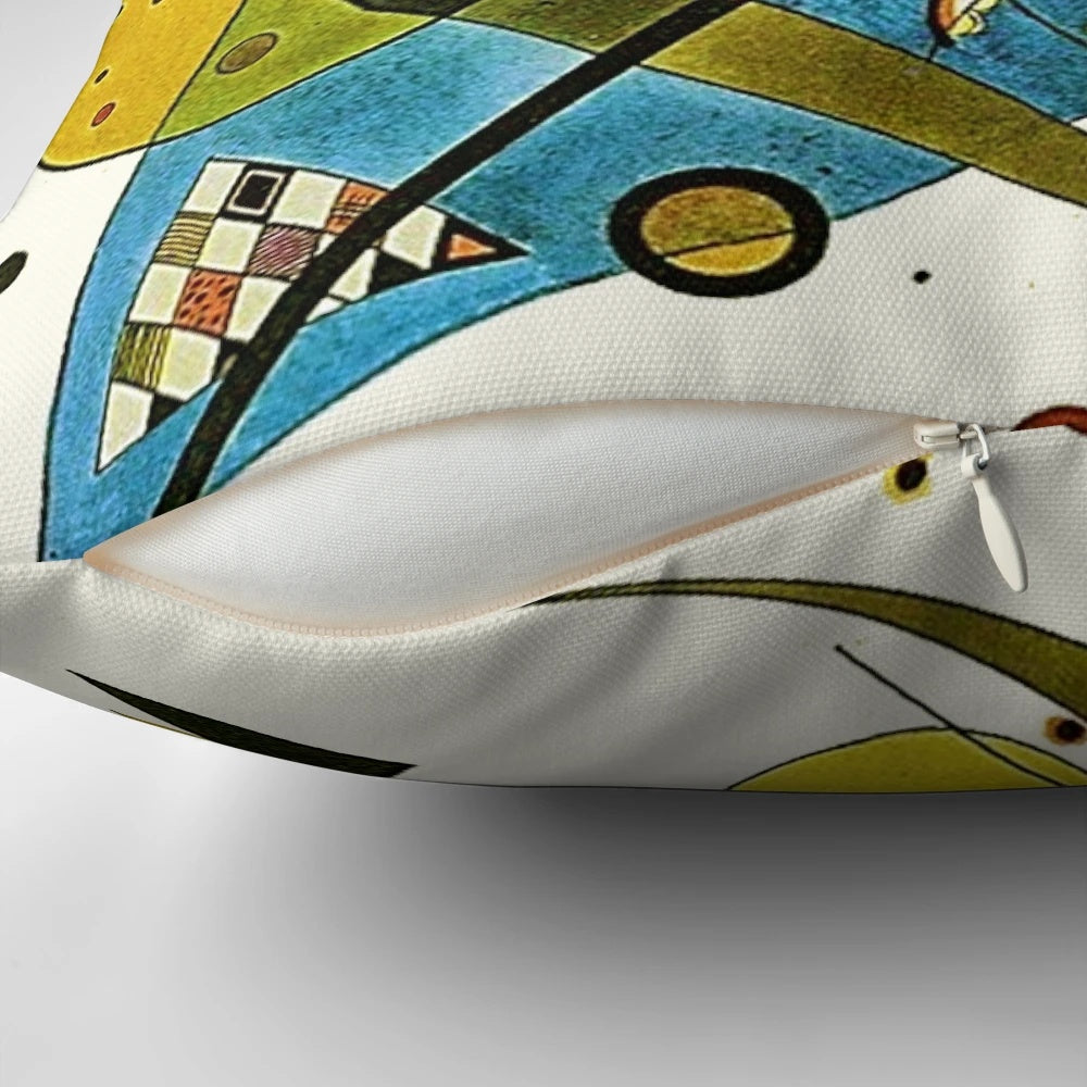 Pillow featuring the abstract art of Wassily Kandinsky, a renowned Bauhaus artist.