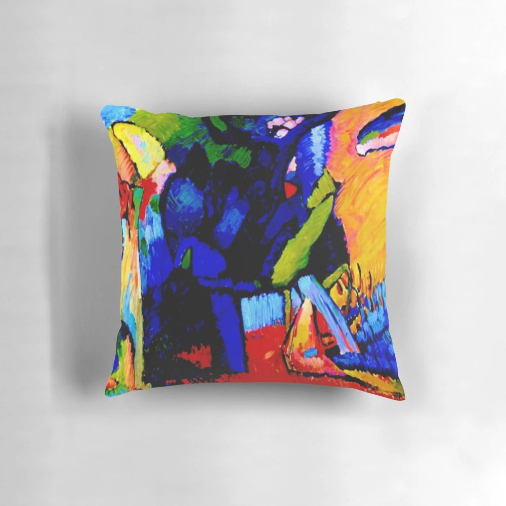 "Wassily Kandinsky inspired abstract art pillow featuring Improvisation 4 design"