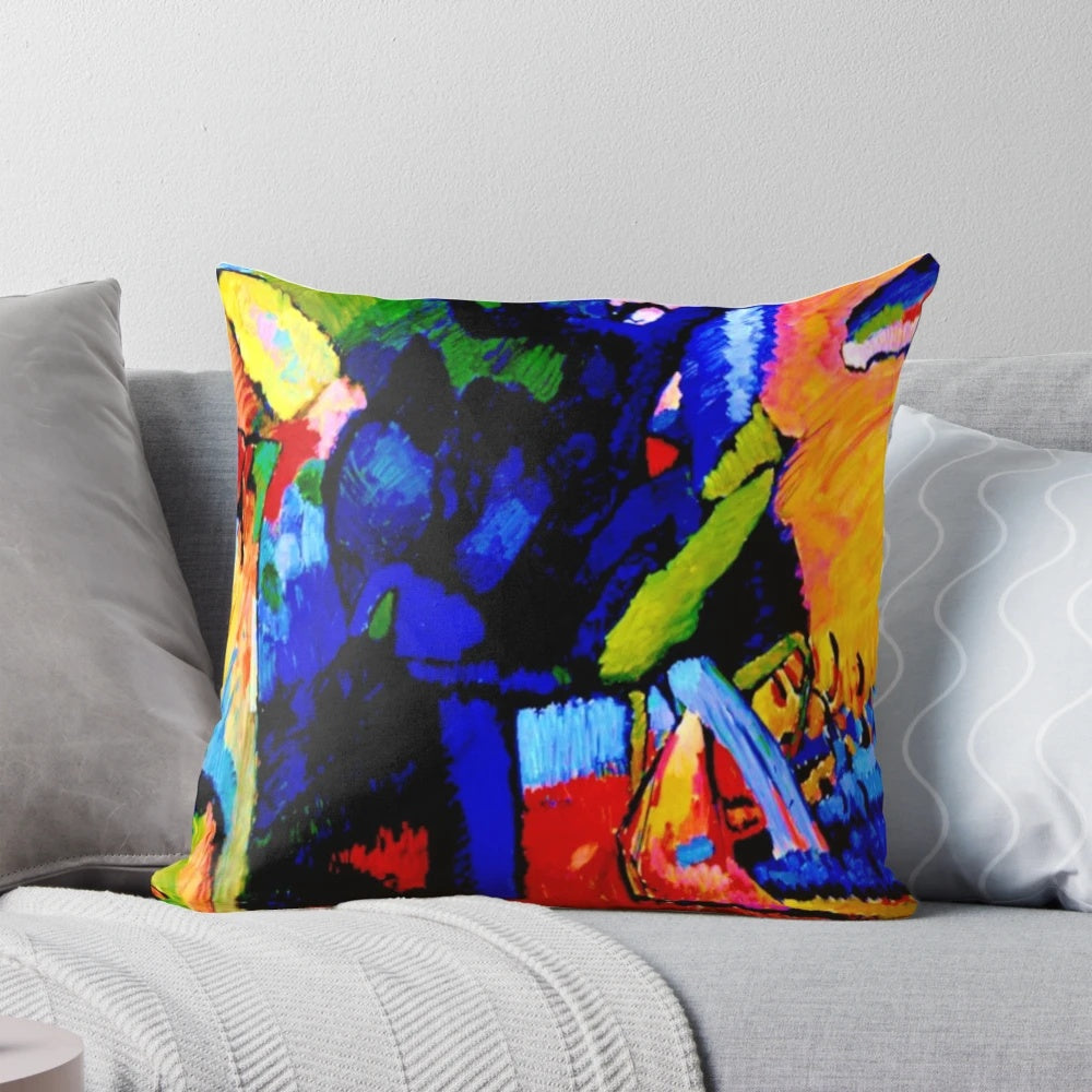 "Wassily Kandinsky inspired abstract art pillow featuring Improvisation 4 design"