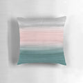 Watercolor abstract art pillow with flowing, ombre colors in teal, gray, and blush