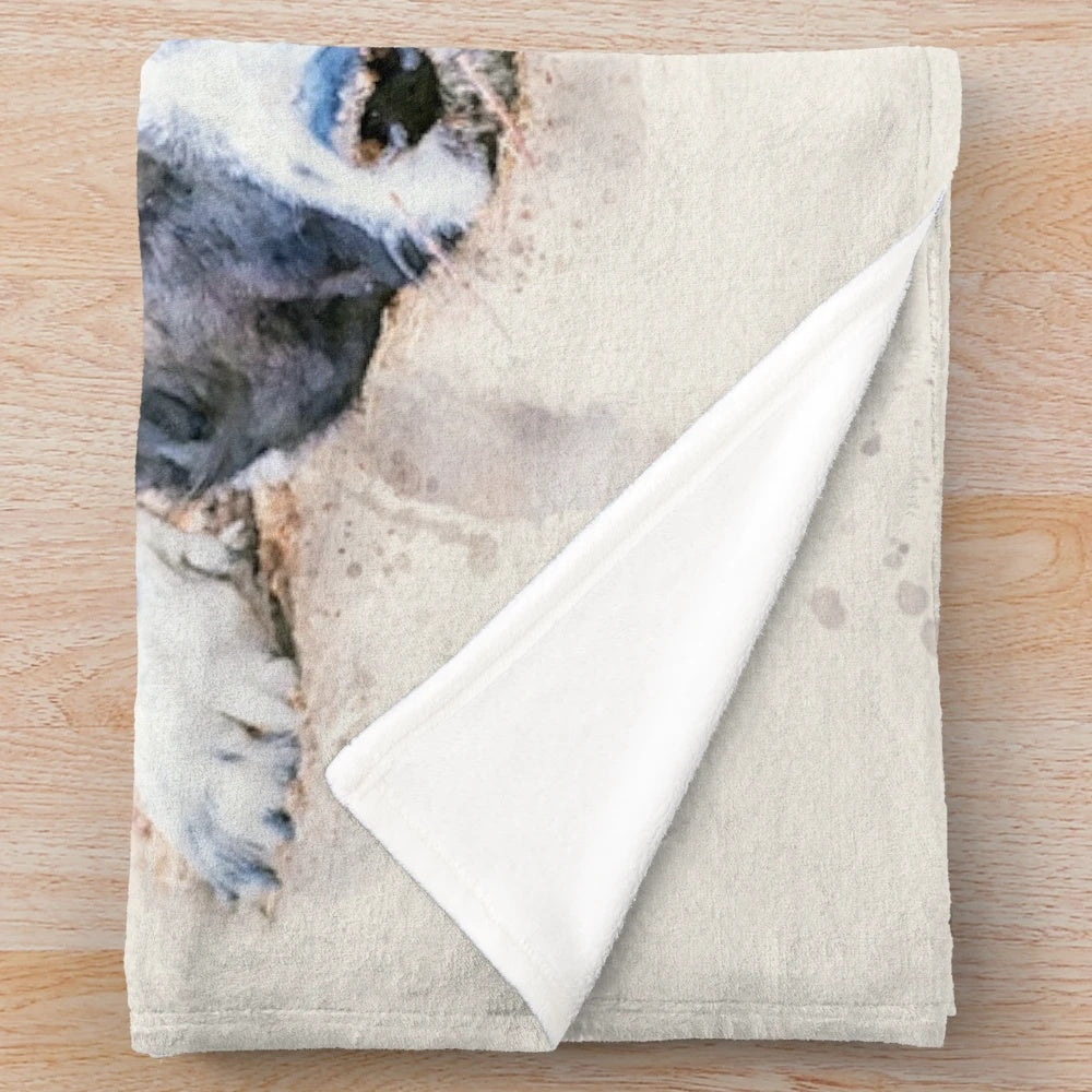 Watercolor portrait of a cute border collie dog on a plush blanket