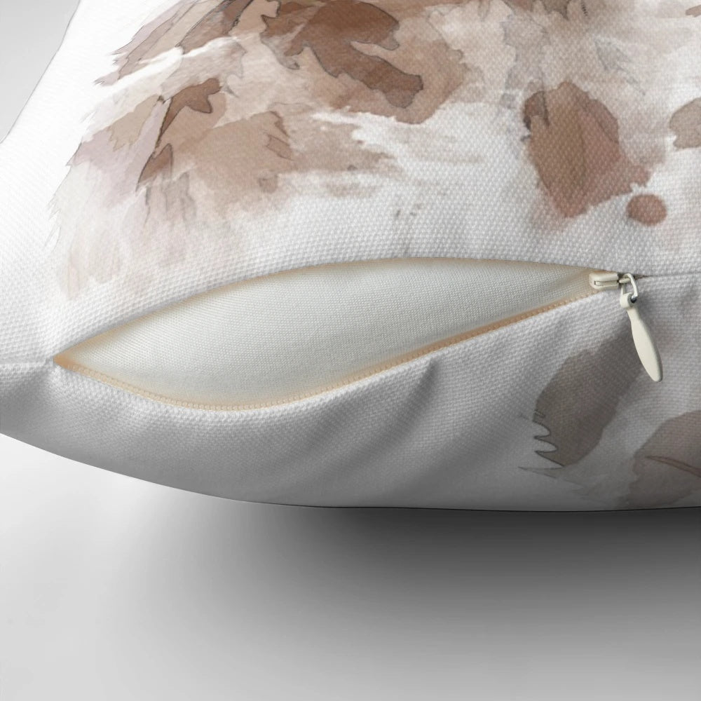 Watercolor painting of a brown hare on a throw pillow