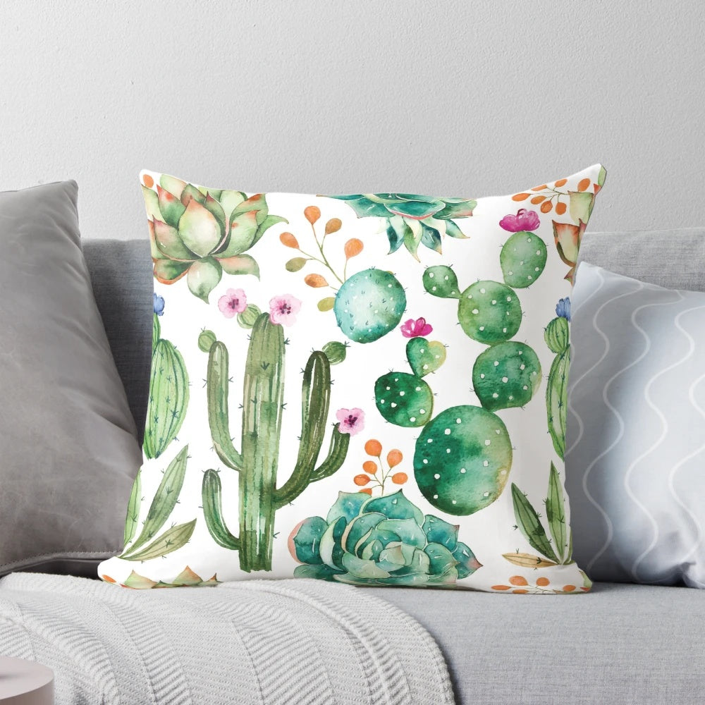 Watercolor cactus pattern decorative throw pillow for home decor