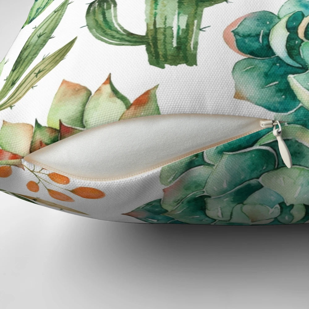 Watercolor cactus pattern decorative throw pillow for home decor