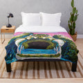 Watercolor painting of Castle Grayskull from Masters of the Universe on a plush blanket