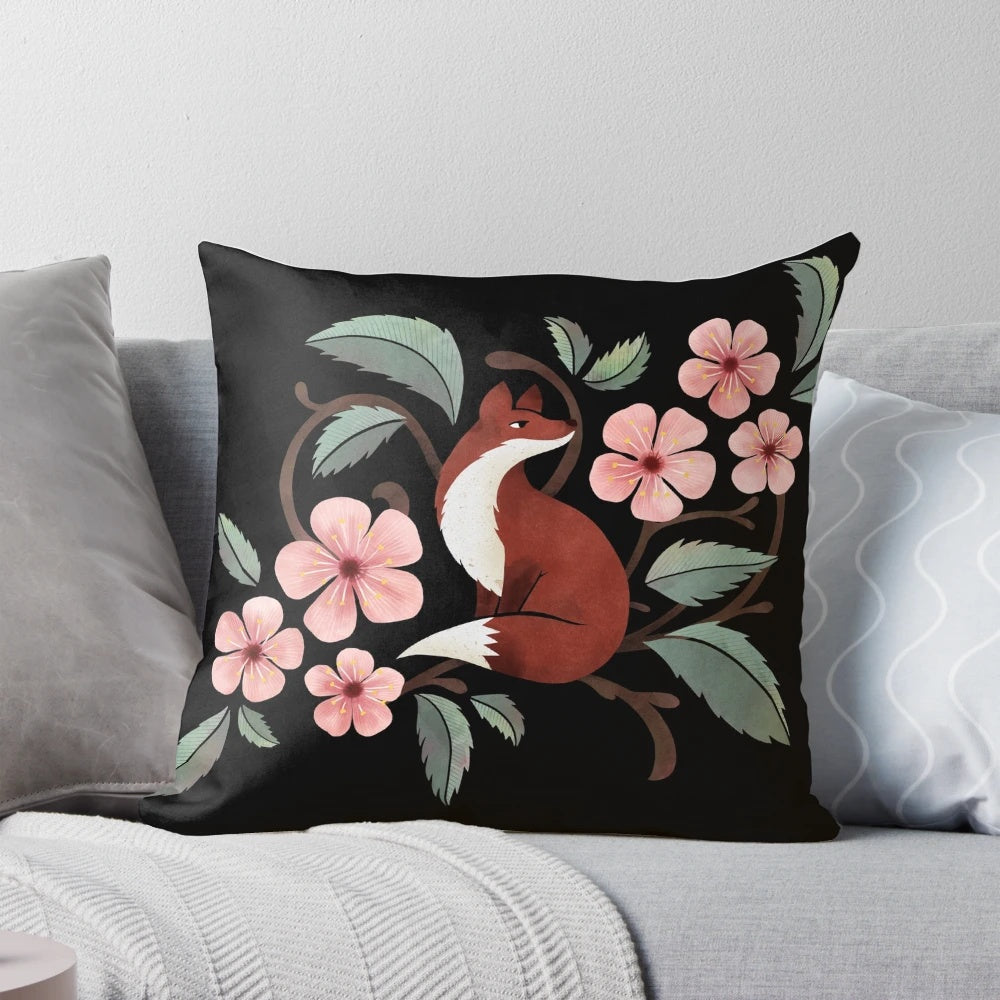 Vibrant watercolor painting of a fox sitting among cherry blossom trees