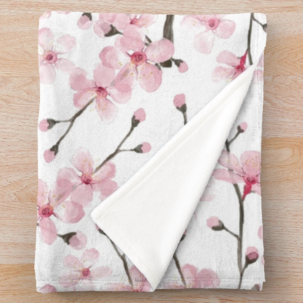 Watercolor Cherry Blossom Plush Blanket by Magenta Rose Designs