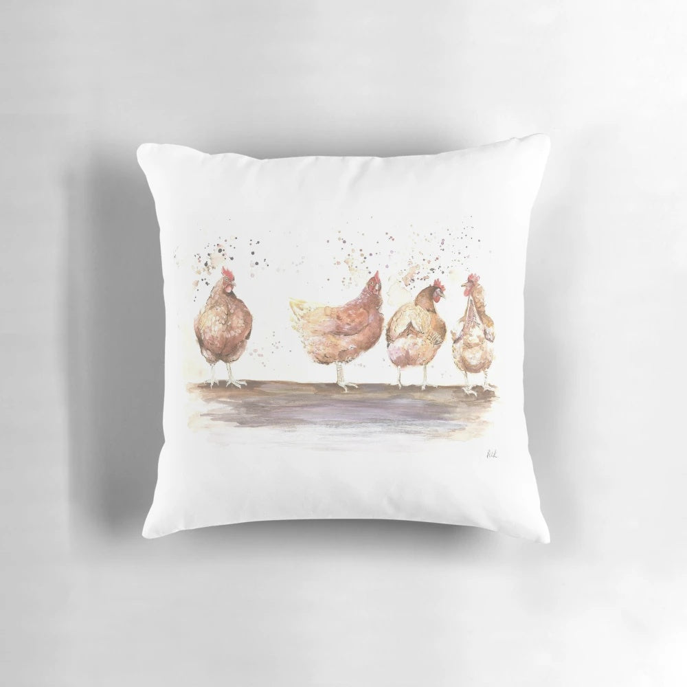 Watercolor Chickens Decorative Pillow for Farmhouse Decor