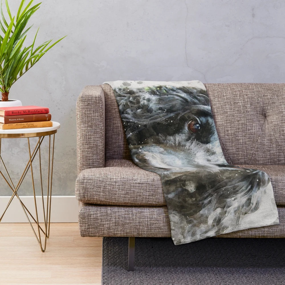 Watercolor painting of a cocker spaniel dog on a plush blanket