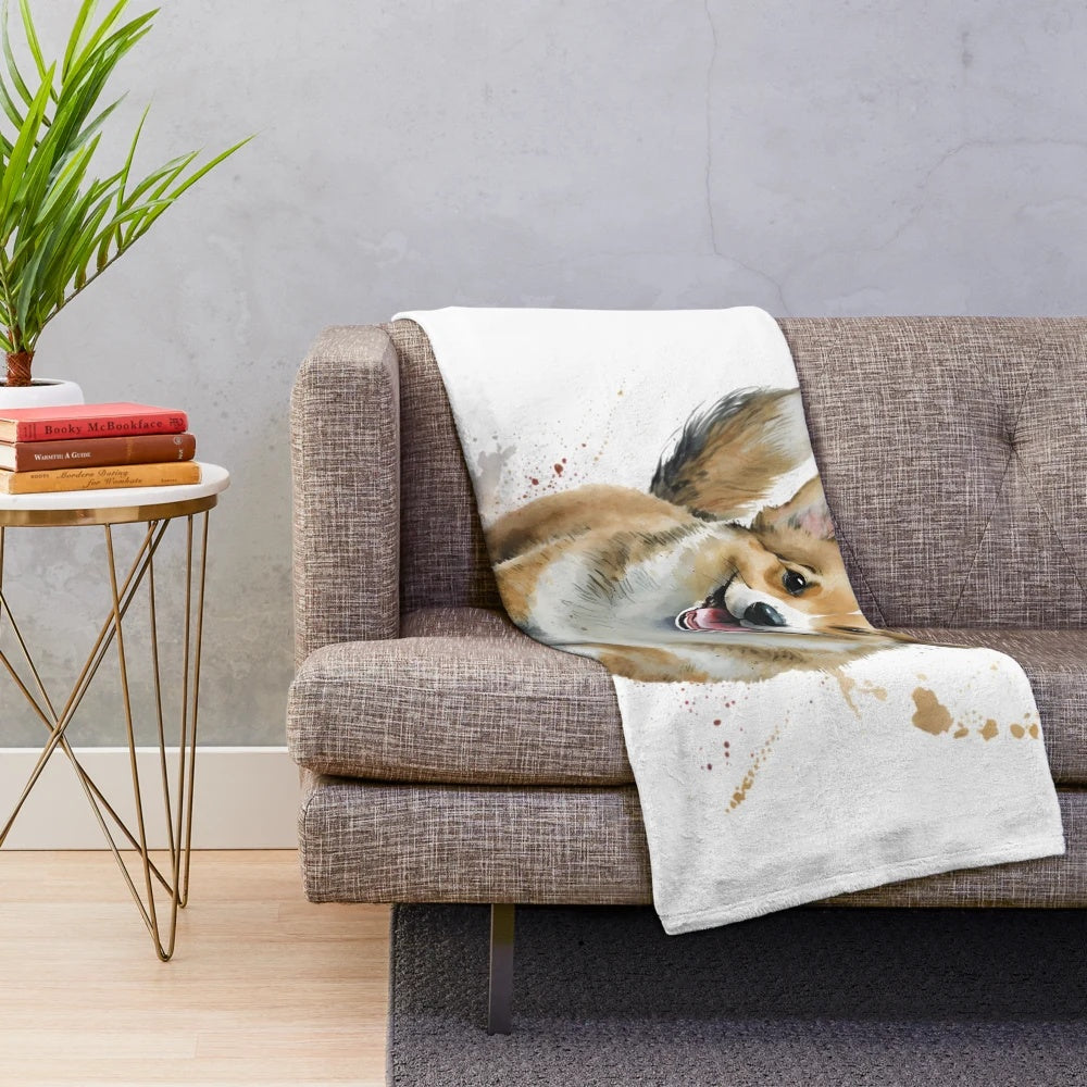 Watercolor Corgi Dog Plush Blanket