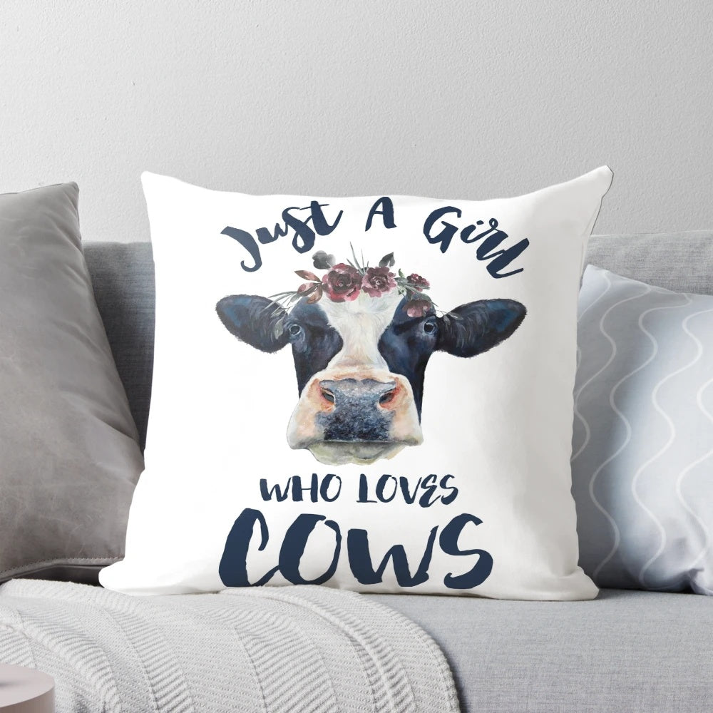 Watercolor painting of a cow on a soft throw pillow for animal lovers