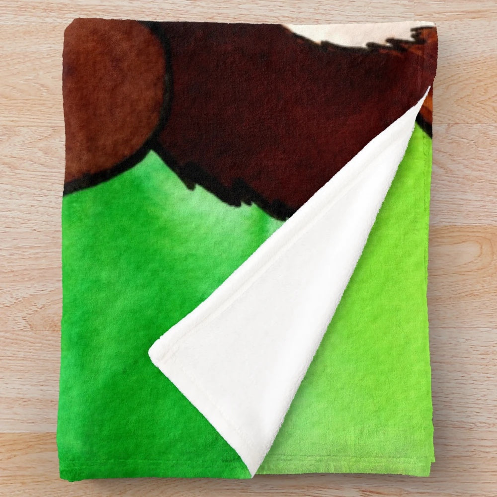 Watercolor painting of a beagle dog on a plush, cozy blanket