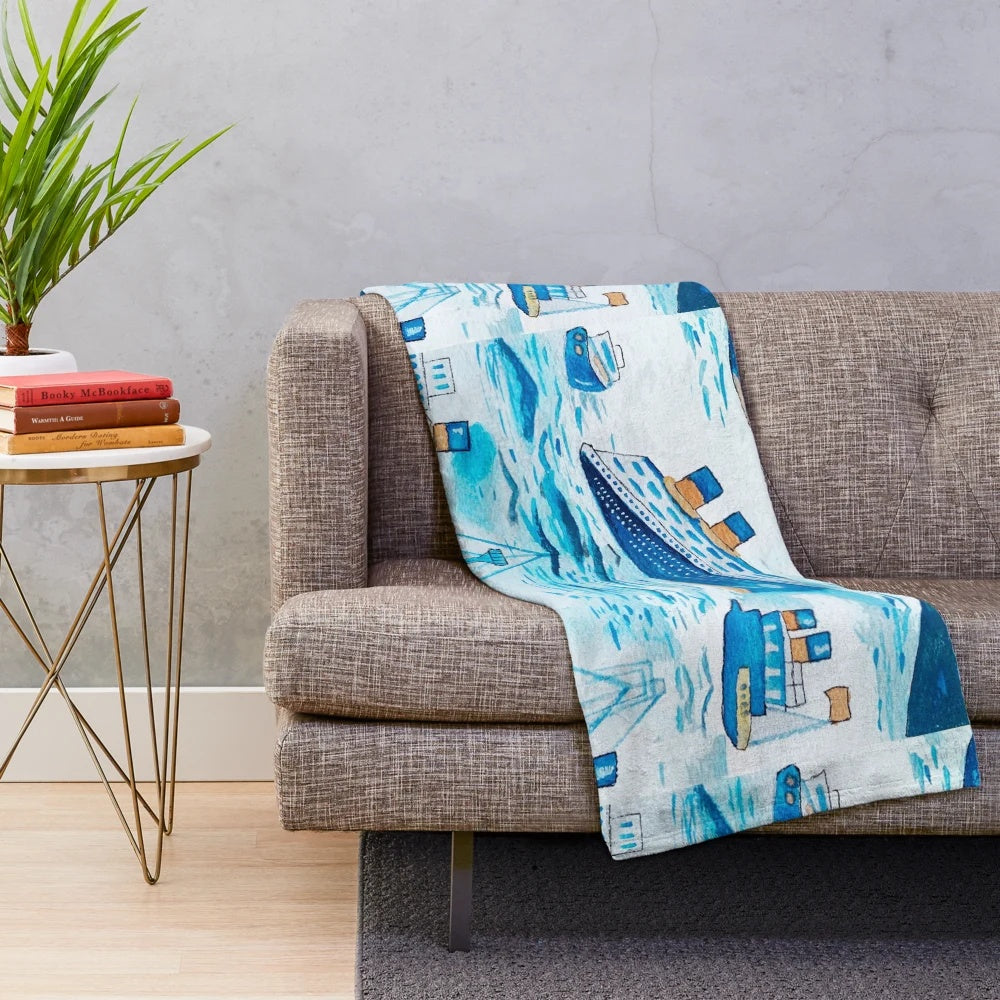 Watercolor ferry boats scrub cap plush blanket