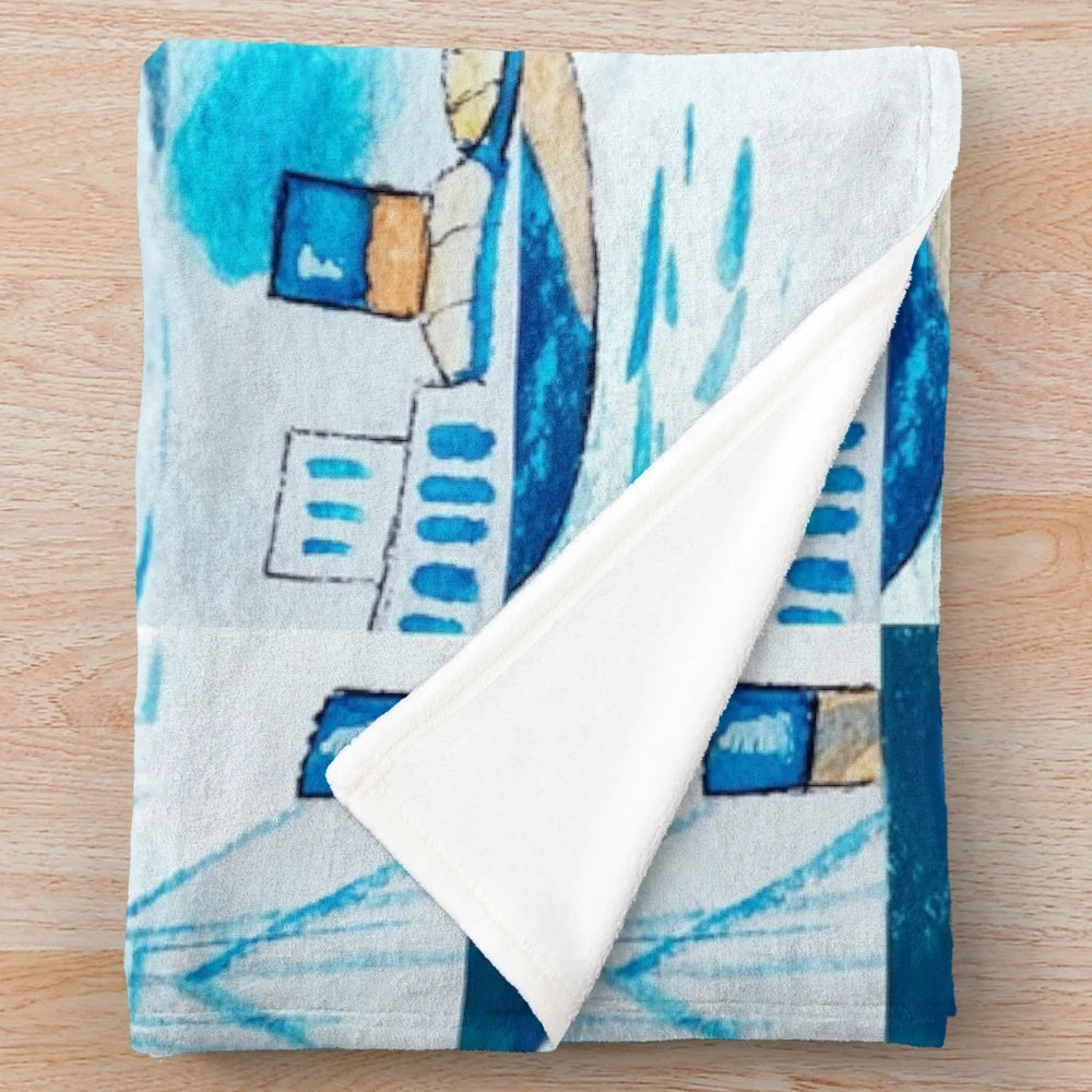 Watercolor ferry boats scrub cap plush blanket