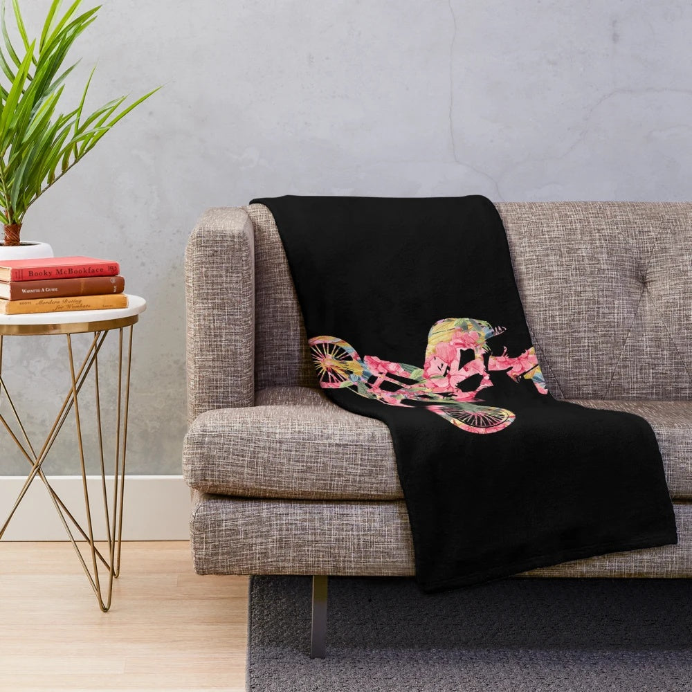 Watercolor floral plush blanket with BMX graphics