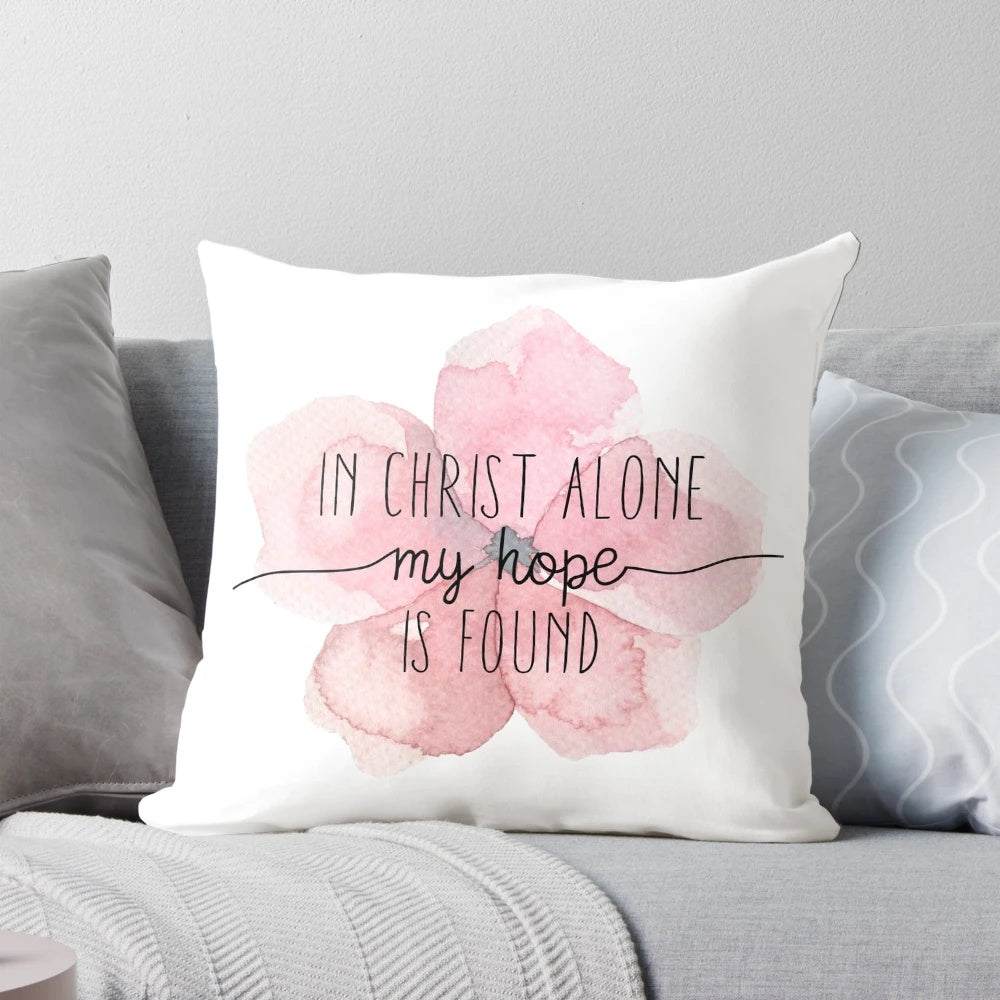 Watercolor floral pillow with an inspirational Christian quote