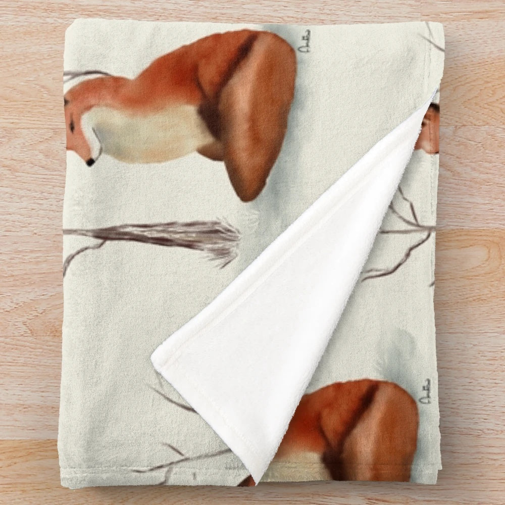 Soft and cozy watercolor fox plush blanket