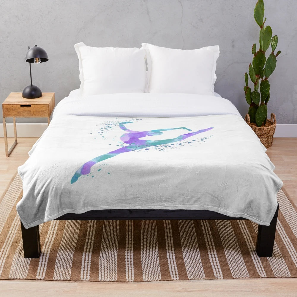 Watercolor gymnastics art plush blanket with gymnast figure