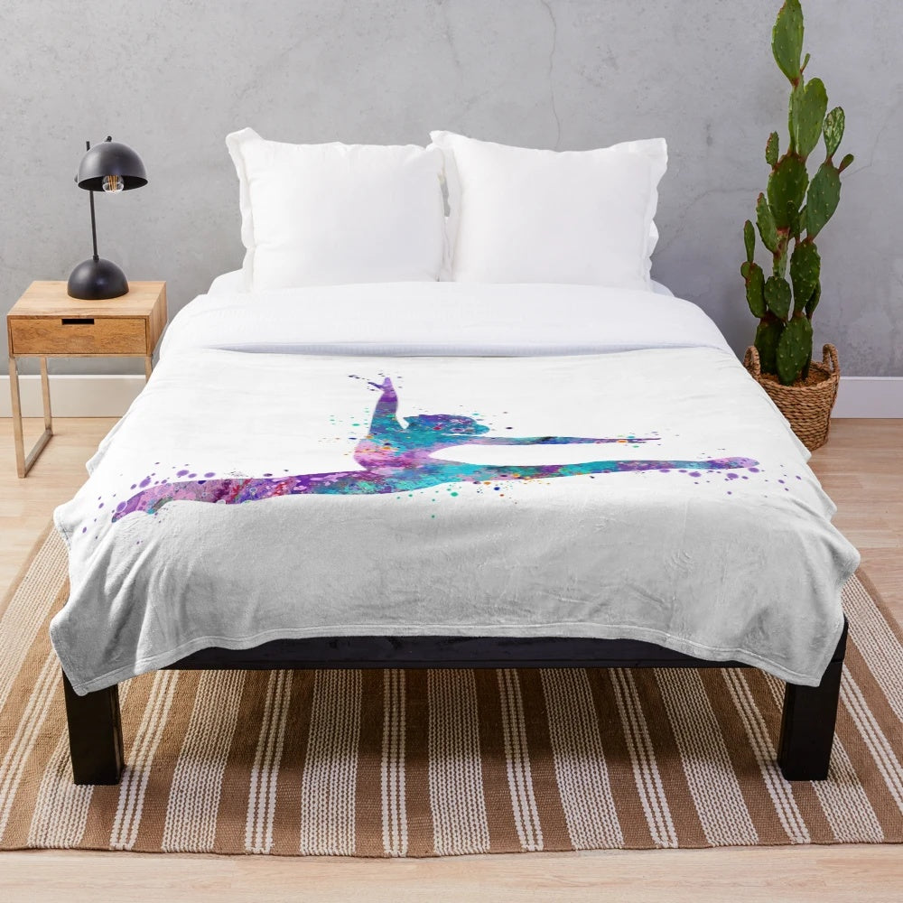 Watercolor gymnastics silhouette plush blanket for girls